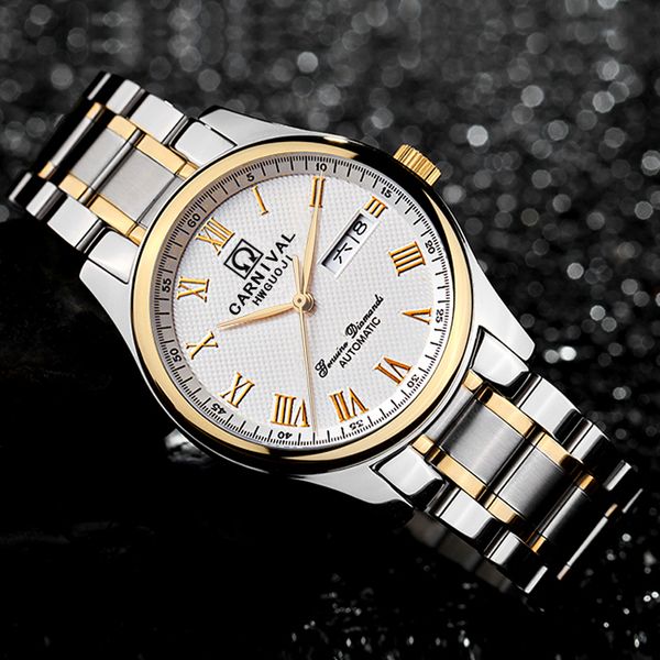 

watch men automatic fashion stainless steel mechanical watches horloge man relogios masculinos date week waterproof wristwatch, Slivery;brown