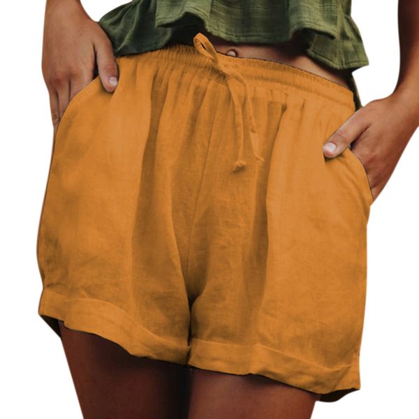 

jaycosin 2019 new summer women shorts vintage fashion solid cotton linen tie up pockets ruched classic paperbag holiday 90515, White;black