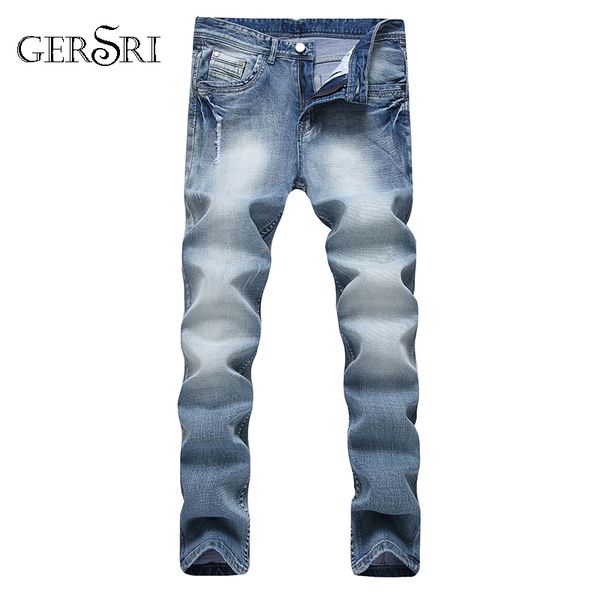 

gersri designer men's ripped jeans pants straight light blue denim joggers male distressed destroyed trousers button pants