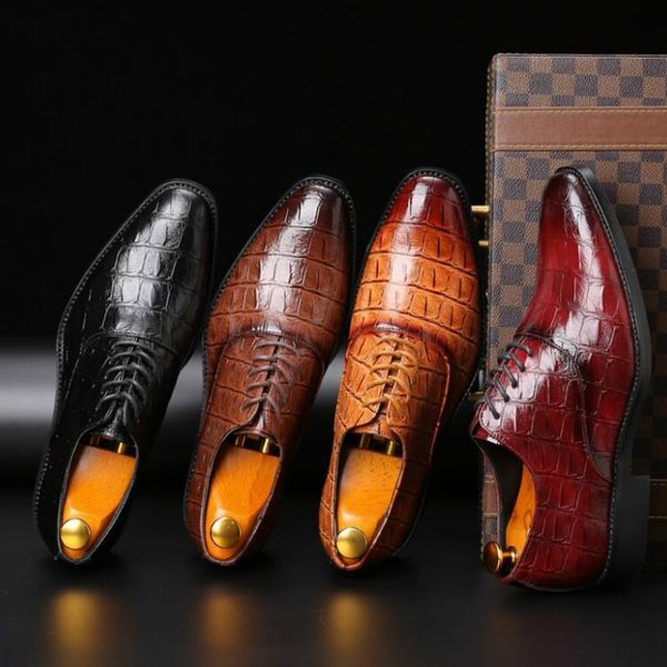 

business fashion italian men dress shoes retro leather crocodile grain men shoes party wedding slip on flat loafer 47, Black
