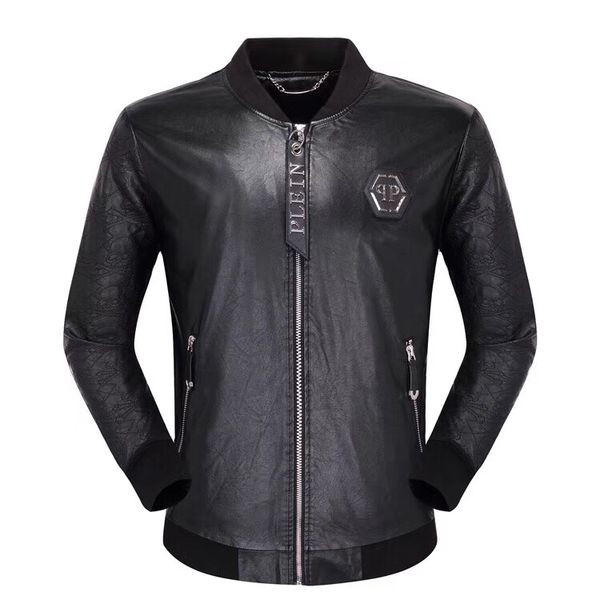 

New brand metal plane decoration men leather jacket male autumn winter leather jacket male fa hion leather coat men