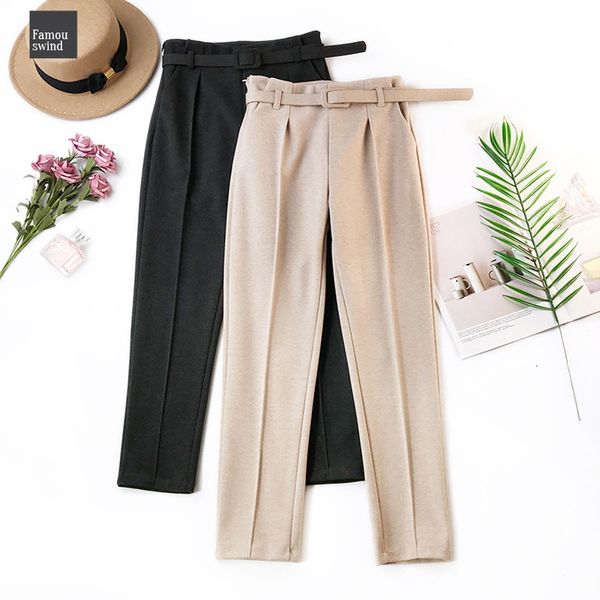 

sashes elegant womens pants spring trousers summer solid high waist pockets harem pants harajuku fitness office lady, Black;white