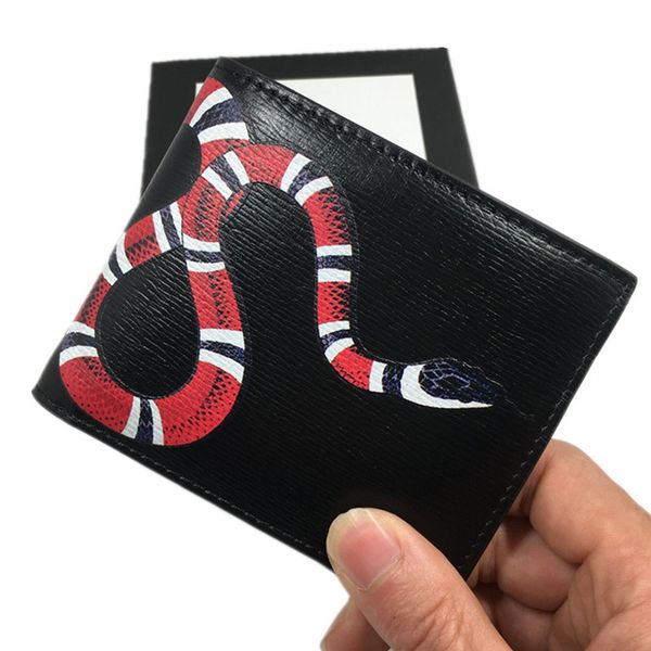 

2020 black genuine leather men short billfold purse cowhide leather credit card holder wallet fashion snake id card wallets for man 451268, Red;black