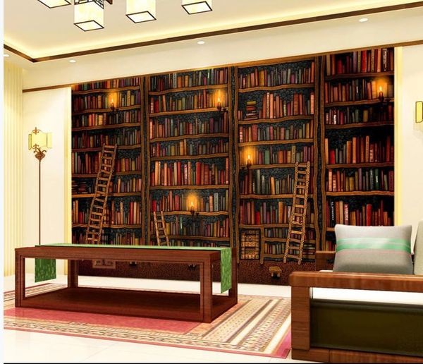 benutzerdefinierte Fototapete 3D-Wandbild dekorative Malerei Tapete Bücherregal Bücherregal Hintergrundwand