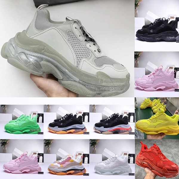 

clear sole triple s 17fw casual dad shoes triple black green pink red thick bottoms womens luxury designer clunky sneakers 36-45