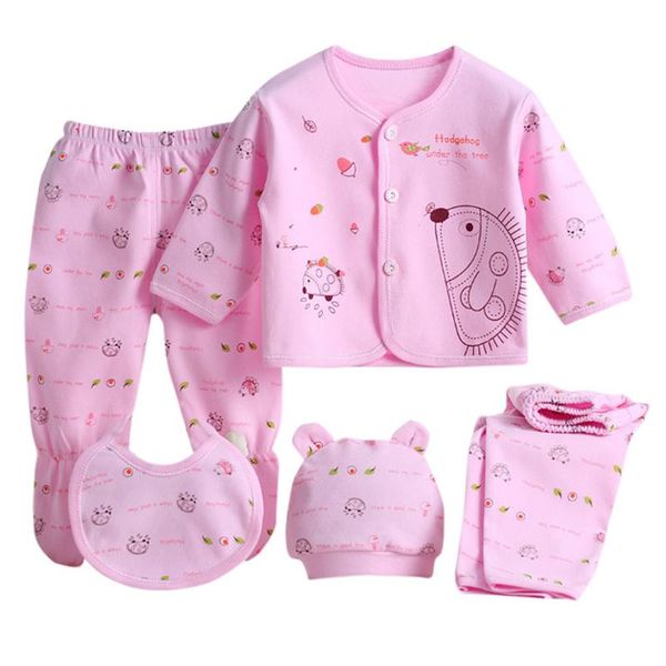 

new baby clothes set 5pcs newborn baby boy girl cartoon long sleeve +hat+pants +bib outfit set toddler girl clothes#y20, White