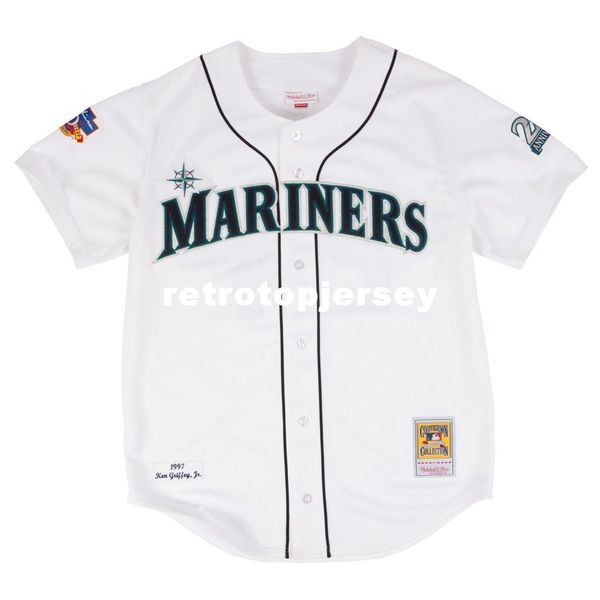 

ken griffey jr. seattle #24 mitchell & ness retro 1997 button up white jersey, Gray