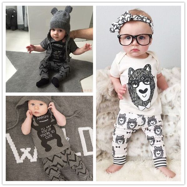 

kids clothing 2 styles baby boys clothing sets little monsters short sleeve t-shirt + trousers 2 piece sets baby boy clothes dhl fj94, White
