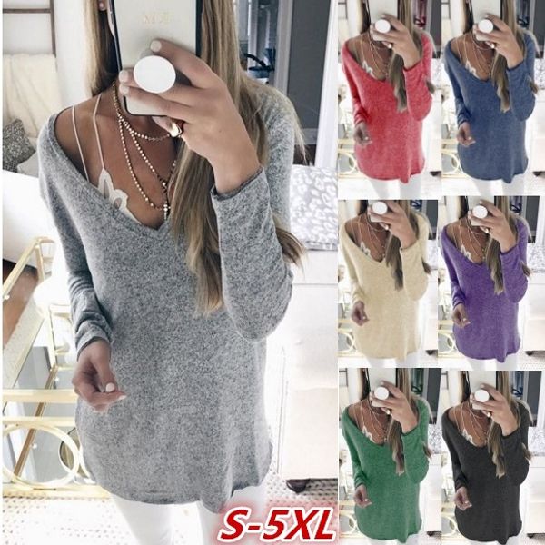 

2019 basic v-neck solid autumn winter sweater pullover women female knitted sweater slim long sleeve badycon cheap, White;black