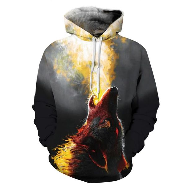 

men's hoodies & sweatshirts 3d print hooded sweatshirt wolf hoodie tracksuit casual sweats thin pullovers, Black