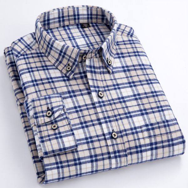 

men's long sleeve plaid checked flannel shirt single patch pocket standard-fit comfortable cotton casual button-down shirts, White;black
