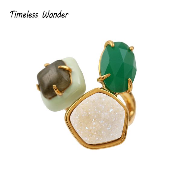 

timeless wonder stunning geo stone statement ring punk cocktail anillos mujer gothic opal gifts women jewelry rare boho 4336, Golden;silver