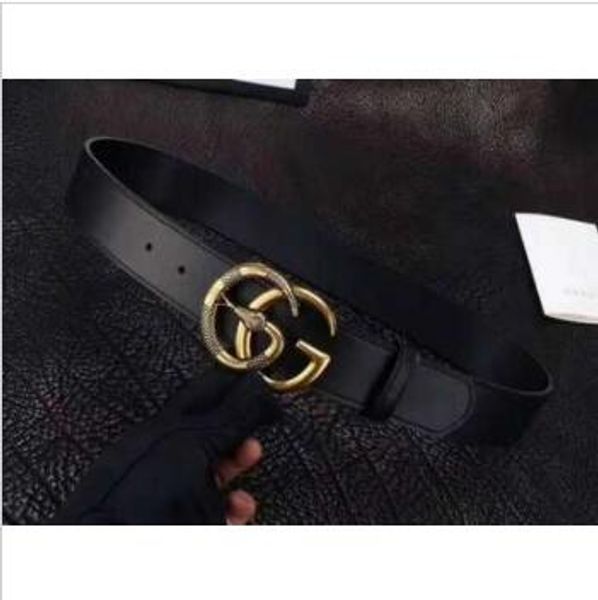 

Hot selling new Mens womens black belt Genuine leather Business belts Pure color belt snake pattern buckle belt for gift