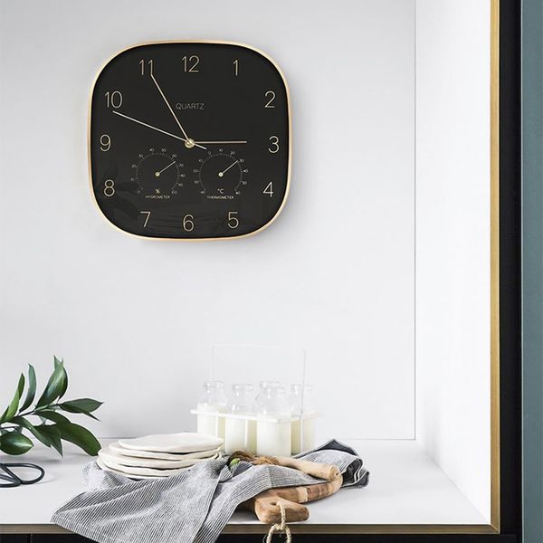 

wall clock home creative metal case clock black european style wall with hygrometer home decor