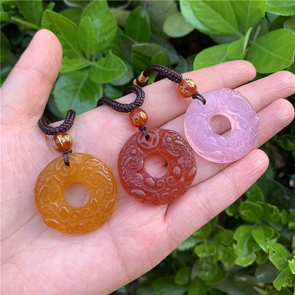 

natural agate jade pixiu safety buckle pendant necklace, Silver