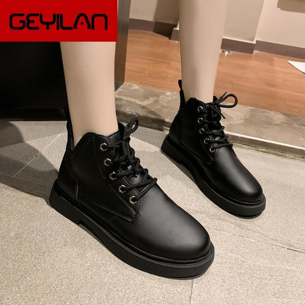 

new winter women's ankle snow boots leather fur wedges warm plush rubber platform lace black women's boots winter
