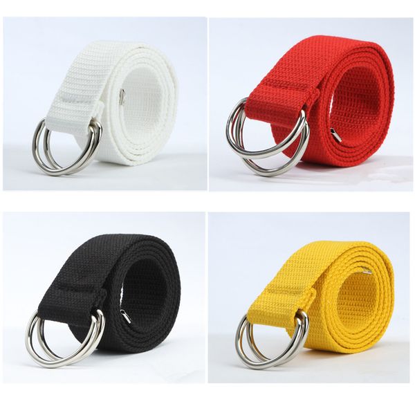 

simple solid cotton canvas all-match waist straps men & women canvas belt d shaped double ring buckle waistband fashion, Black;brown