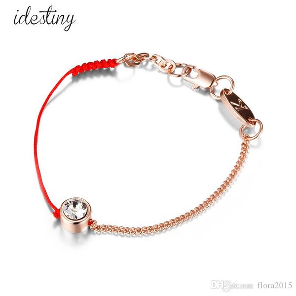 

thin red and black cord thread string rope line bracelet with crystals from swarovski gold plated chain women gift, Golden;silver