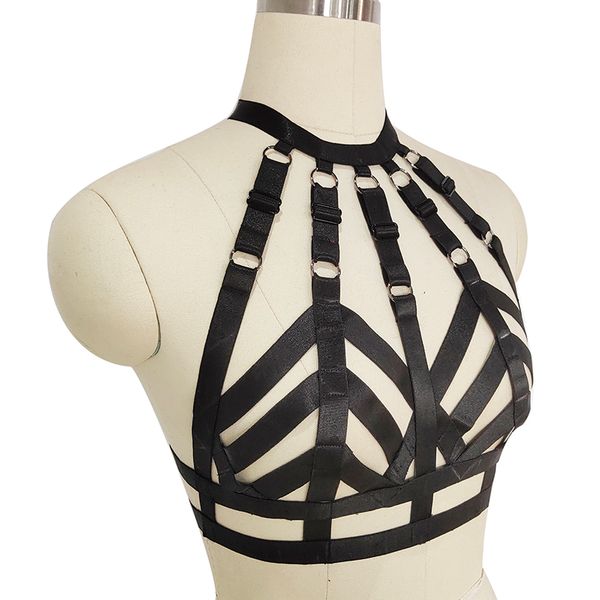 

jlx.harness women body harness bra chest bondage cage breast belt lingerie erotic gothic cage bra festival rave, Black;white