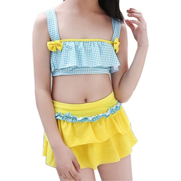 

2019Dot Print Bikinis Girls Split Swimwear Swimsuit With Skirt Biquini Bathing Suit Bikini Swimwear Girl Children Kids Teen Cute