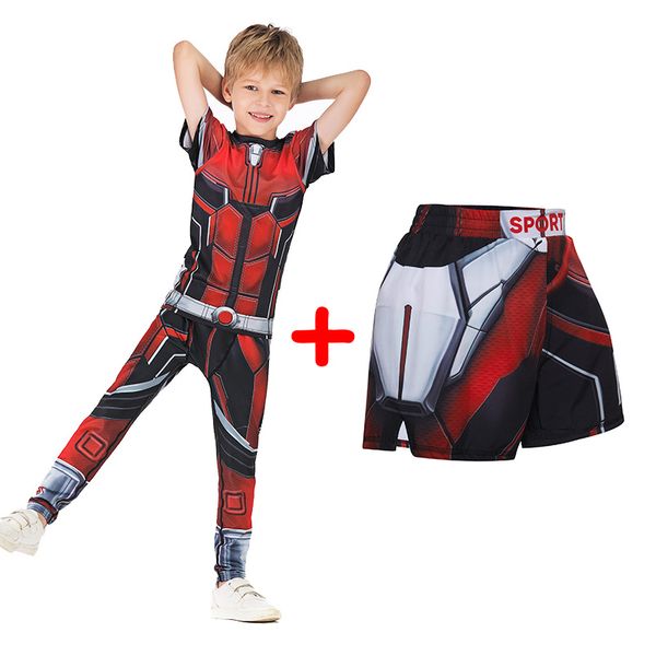 

rashguard kids compression boxing jerseys+pants children bjj rashguard muay thai shorts trousers teenagers sportswear, Black;blue