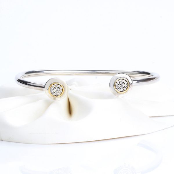 

wholesale-open bangle luxury designer jewelry for pandora 925 sterling silver set cz diamond women's bracelet with box, White