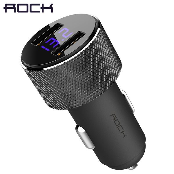 

rock lcd digital display dual usb car-charger, universal 3.4a led 2 usb car charger adapter for mobile phones for tablet pc