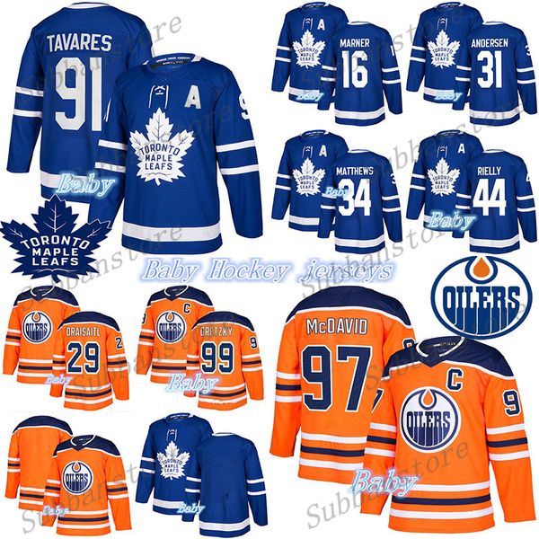 

2019-2020 baby jersey toronto maple leafs edmonton oilers 97connor mcdavid 16mitchell marner 91 john tavares kids infant hockey jerseys, Black;red