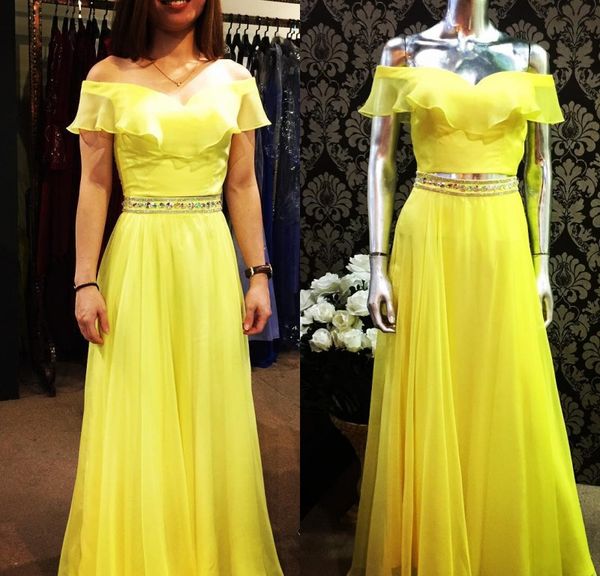 

2019 fashion prom dresses off shoulder ruffle chiffon a-line evening gowns with belt floor length arabic special occasion dress, Black