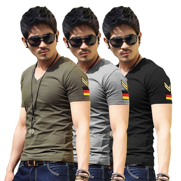 

summer new men's short-sleeved t-shirt v-neck clothes outdoor sports slim tight special forces men's clothing boyfriend gift, White;black