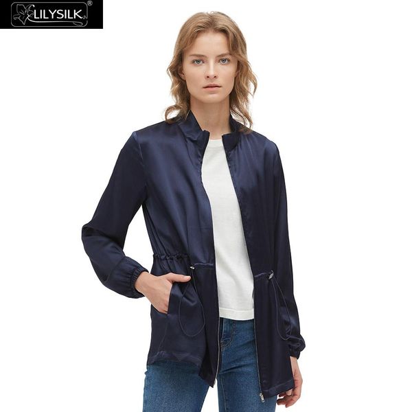 

lilysilk jacket casual silk drawstring women new ing, Tan;black