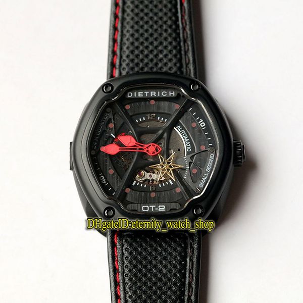

dietrich organic time series ot-2 skeleton red dial miyota 82-s-7 automatic men watch black case leather strap sport watches, Slivery;brown