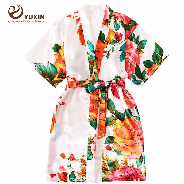 

s-l girl child floral silk kids kimono flower bridesmaid bride robe women satin robes wedding nightgown dress woman bathrobe, Black;red