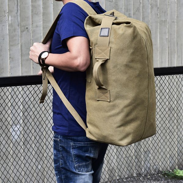 

large capacity travel climbing bag tactical backpack army canvas handbag men shoulder bucket bag outdoor hiking camping