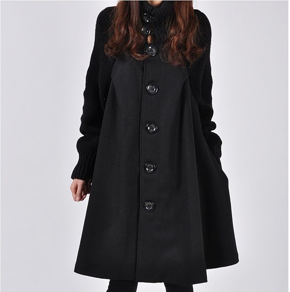 

women's wool & blends 2021 autumn and winter large size long loose woolen coat cape windbreaker, Black