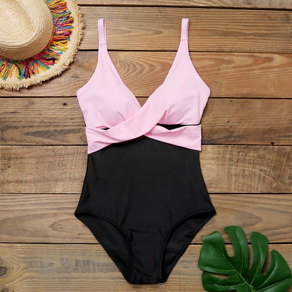 

2020 one piece swimsuit stripe cross bathing suit backless splice high waist swimming for beach wear plus size swimwear, White;black