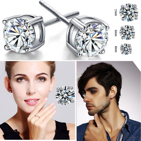 

promotional in stock copper plating silver round fashion 4mm/6mm/7mm cz stud earrings, Golden;silver