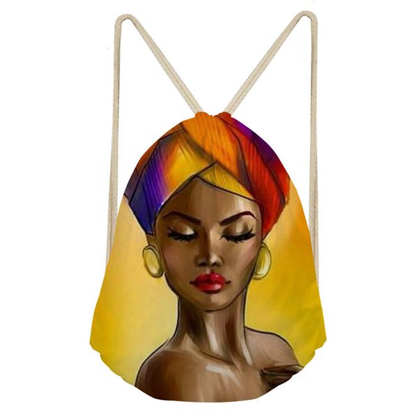 

cusotm print women's drawstring bags for kids mini shoulder bagpack ladies black art african girls printing beach string bags