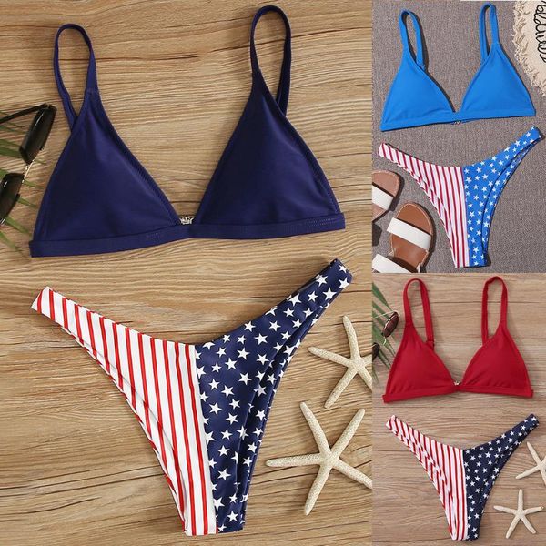 

women flag print bikini two piece bikini set filled beach bikinis swimwear women 2020 new bathing suit swimsuit, White;black
