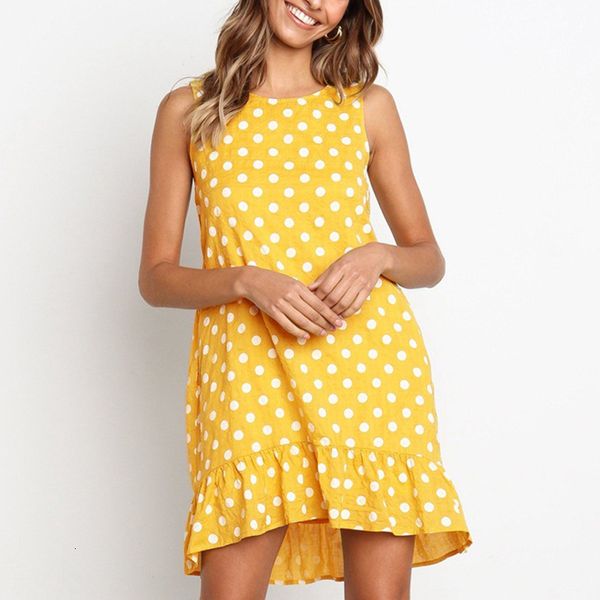 

woman clothing summer dress knowing me 2019 summer ruffles beach dress women polka dot print mini girls sleeveless o neck party dresses, Black;gray