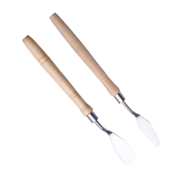 

2pcs/set portable spatula wooden handle stainless steel mixing art student oil painting professional palette knife anti slip