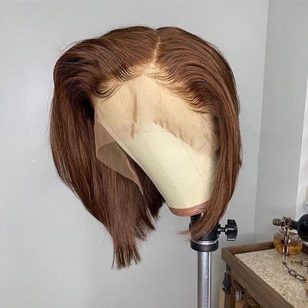 

180density chestnut full lace human hair wigs with baby hair short bob silky straight full lace wigs for black women, Black;brown