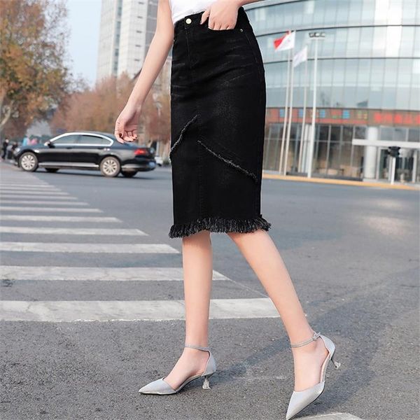 

2020 spring summer summer women's new half-length denim skirt high waist slim pack hip one step skirt, Black