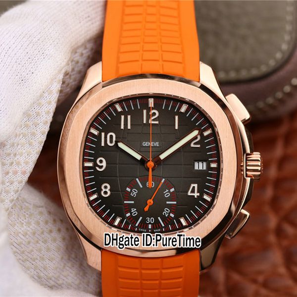 

edition ylf 5968a rose gold brown texture dial eta7750 a7750 automatic chronograph mens watch orange rubber strap watches puretime c3, Slivery;brown