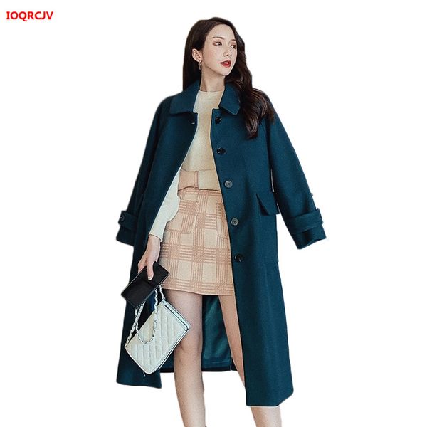 

blend woolen outerwear 2019 long over the knee women overcoat wool coat single-breasted new autumn winter jacket plus size w1482, Black