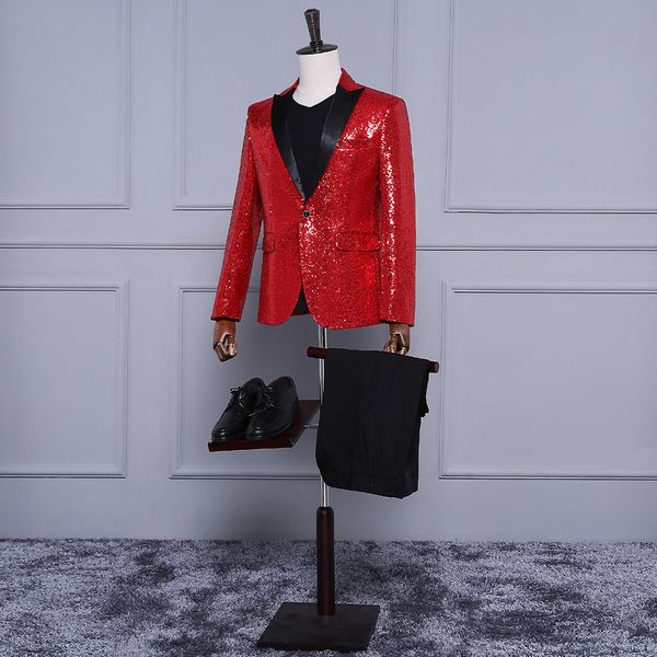 

mens red sequins suit jacket 2020 brand shiny glitter blazer male slim dj club stage singer blazer costumes homme, White;black