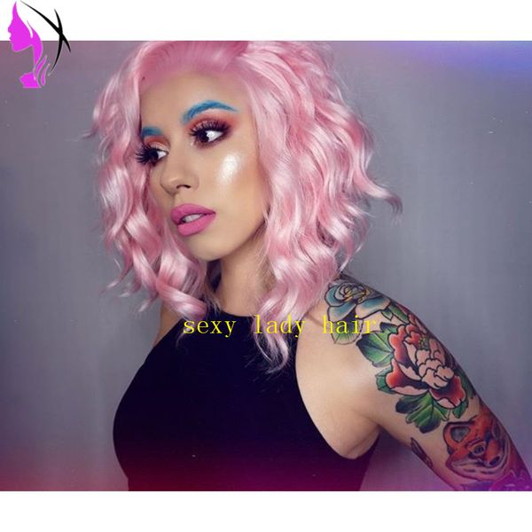 

short bob wigs for women 13*4 lace frontal wig brazilian lace front synthetic wigs loose wavy cosplay party wig, Black