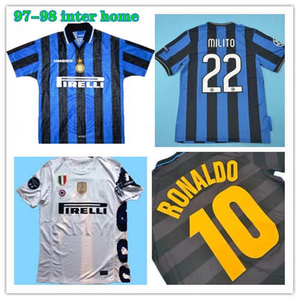 

09 10 milito j.zanetti inter retro soccer jerseys 97 98 99 djorkaeff sneijder milano classic maglia 2002 2003 vintage football jersey, Black;yellow