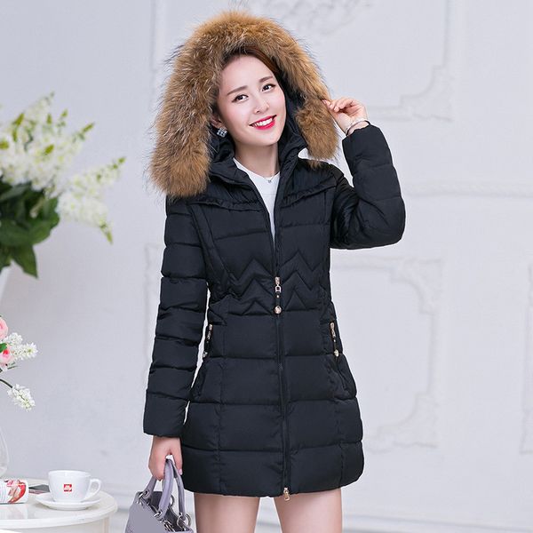 

winter jacket women 2018 new casual fake fur collar warm woman parkas mujer outerwear down jacket women coat jaqueta feminina, Black