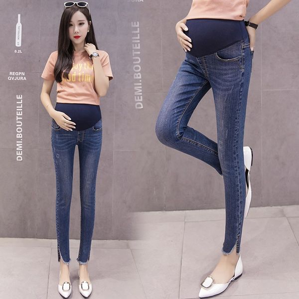 

autumn skinny maternity jeans elastic waist belly denim trousers pants clothes for pregnant women pregnancy pencil jeans wear, White